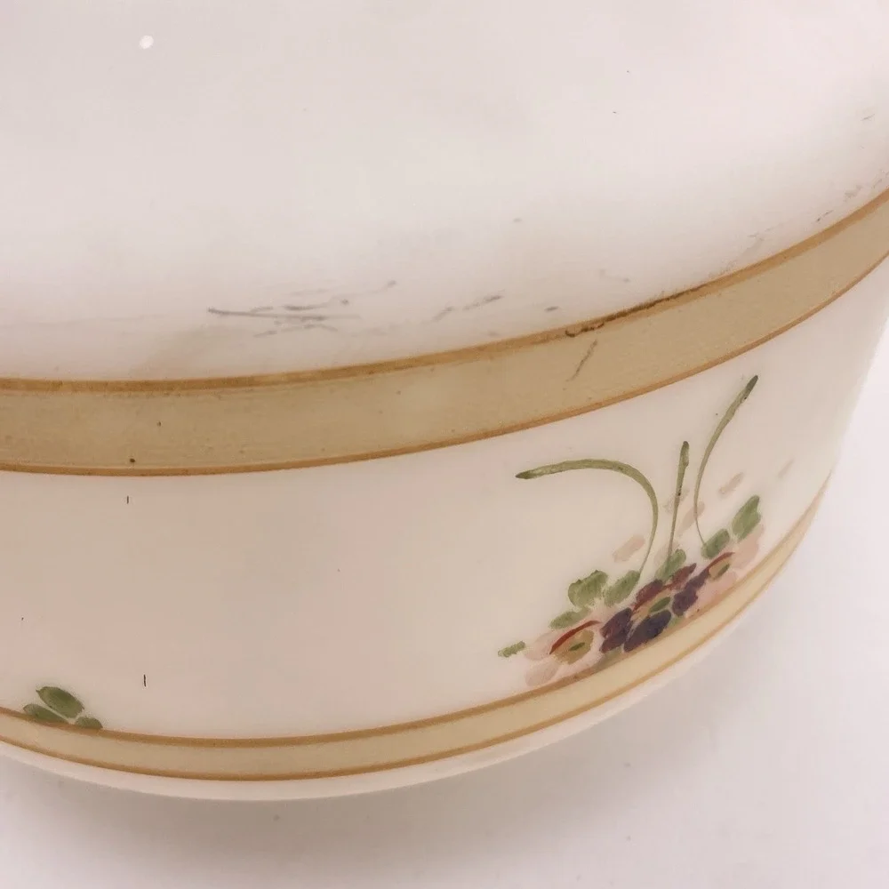 Vtg Satin Glass Hand Painted Rose Floral Ceiling Light Shade Globe‎ Jewel Drop